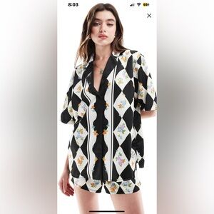 ISO!!!! Not for sale!!!! ASOS harlequin floral scarf print satin button up shirt